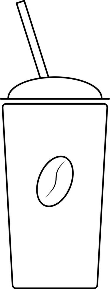 Lline art illustration of coffee glass with straw. vector