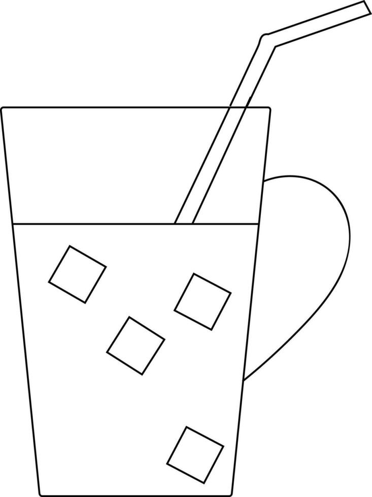 Black line art illustration of coffee mug with straw. vector