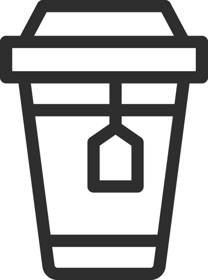 Disposable cup with tea bag icon in line art. vector