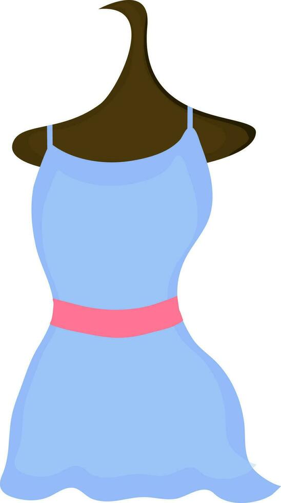 Blue color shot dress illustration on hanger. vector