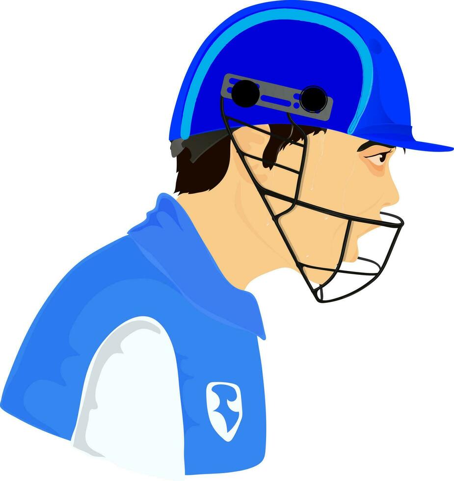 Cricket player wearing blue helmet. vector