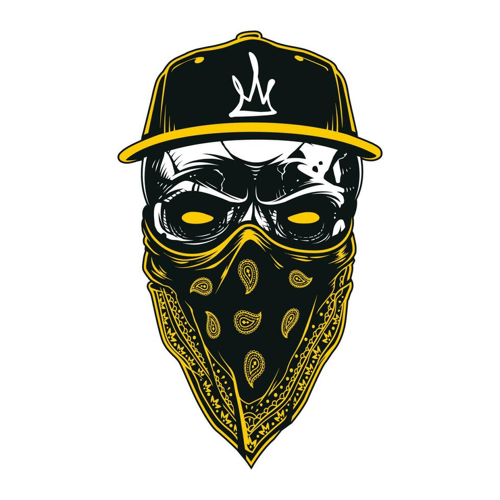 Skull in Bandana and Snapback vector