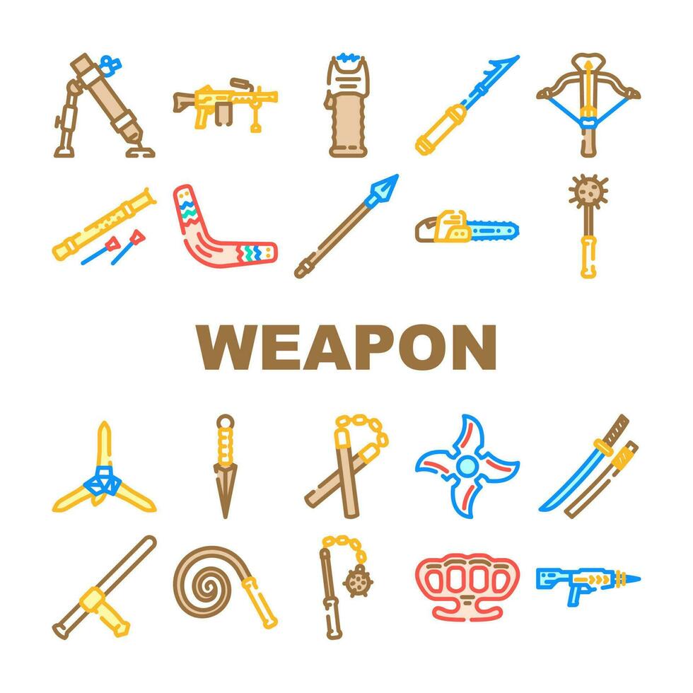 weapon war gun military icons set vector