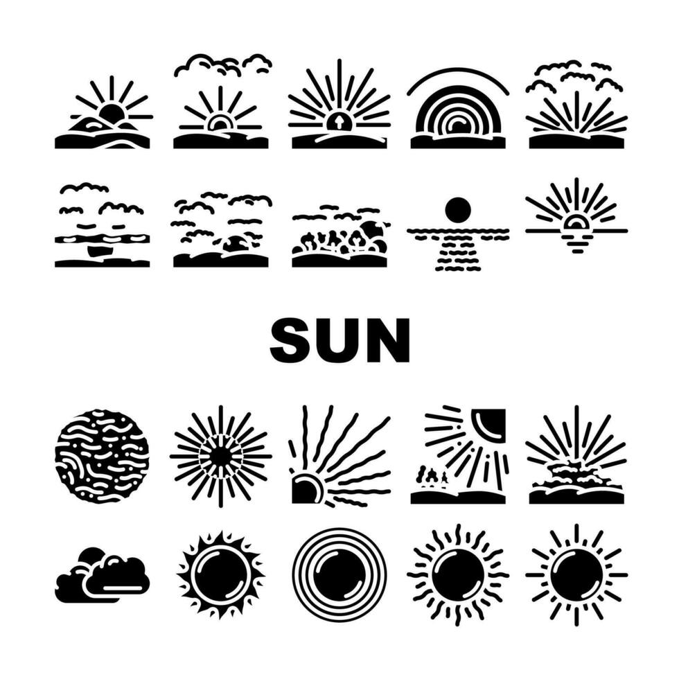 sun summer sunlight light icons set vector