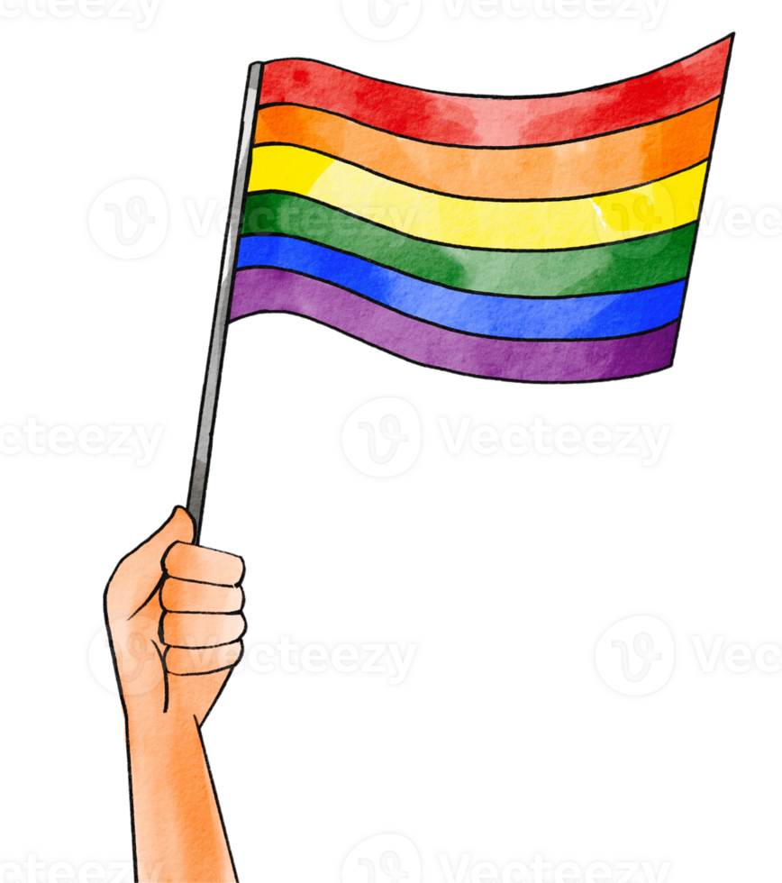 Hand  hold and wave rainbow  flag watercolor brush background  png