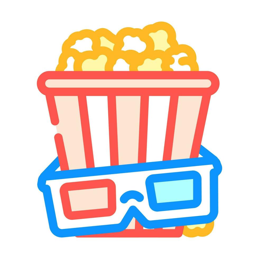 palomitas de maiz 3d cine lentes color icono vector ilustración