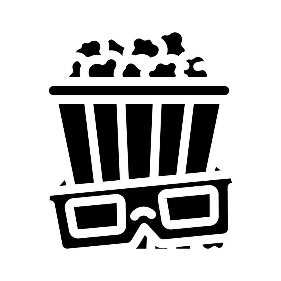 popcorn 3d cinema glasses glyph icon vector illustration