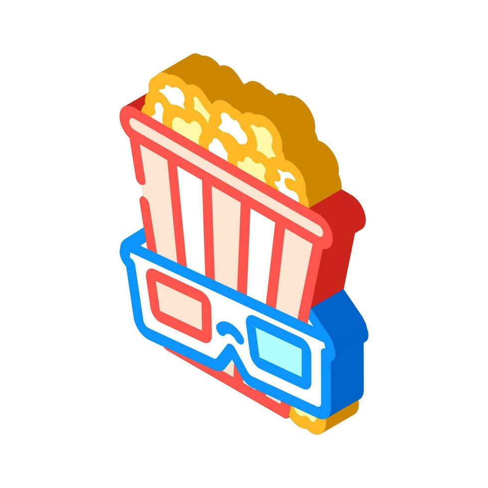 palomitas de maiz 3d cine lentes isométrica icono vector ilustración