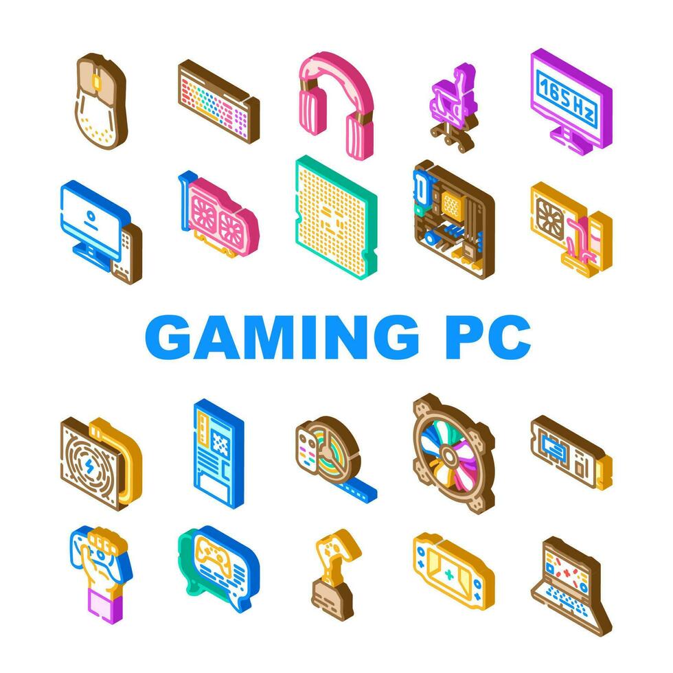 game pc computer gaming icons set vector