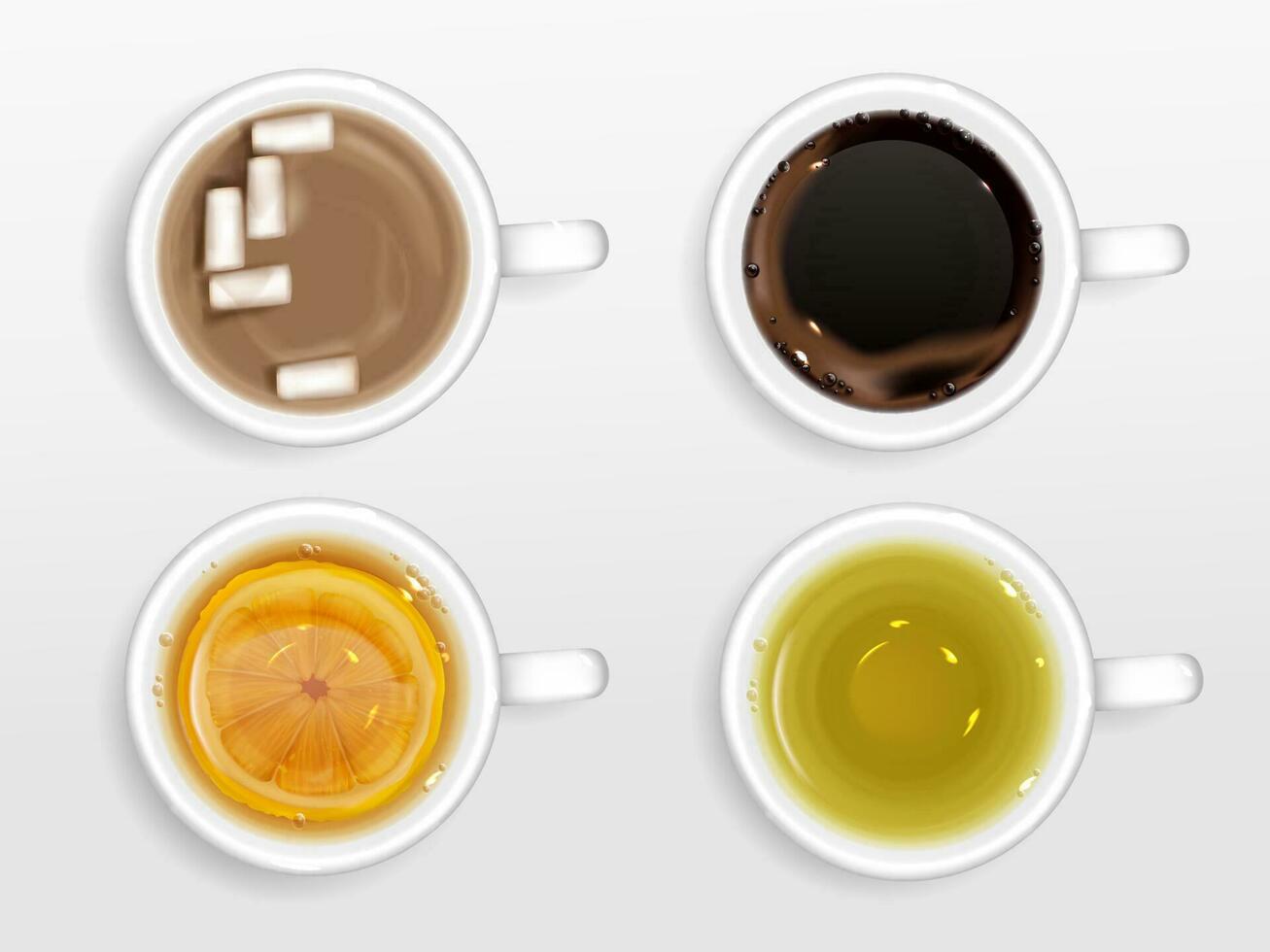 tazas de café, té y cacao parte superior ver vector