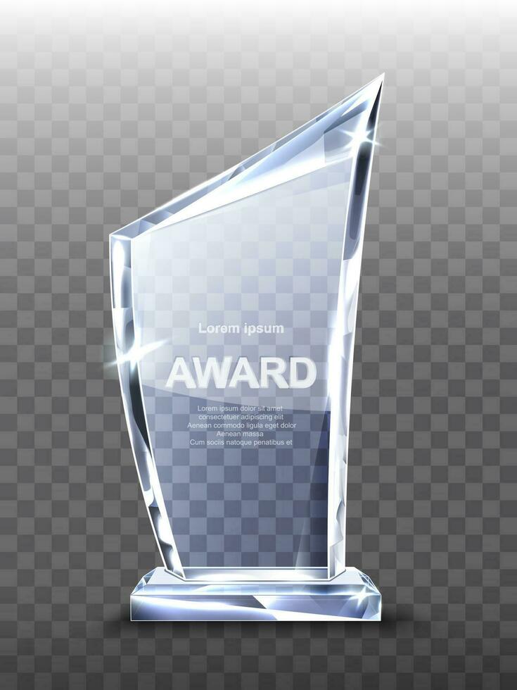 Award glass trophy on gray background. vector