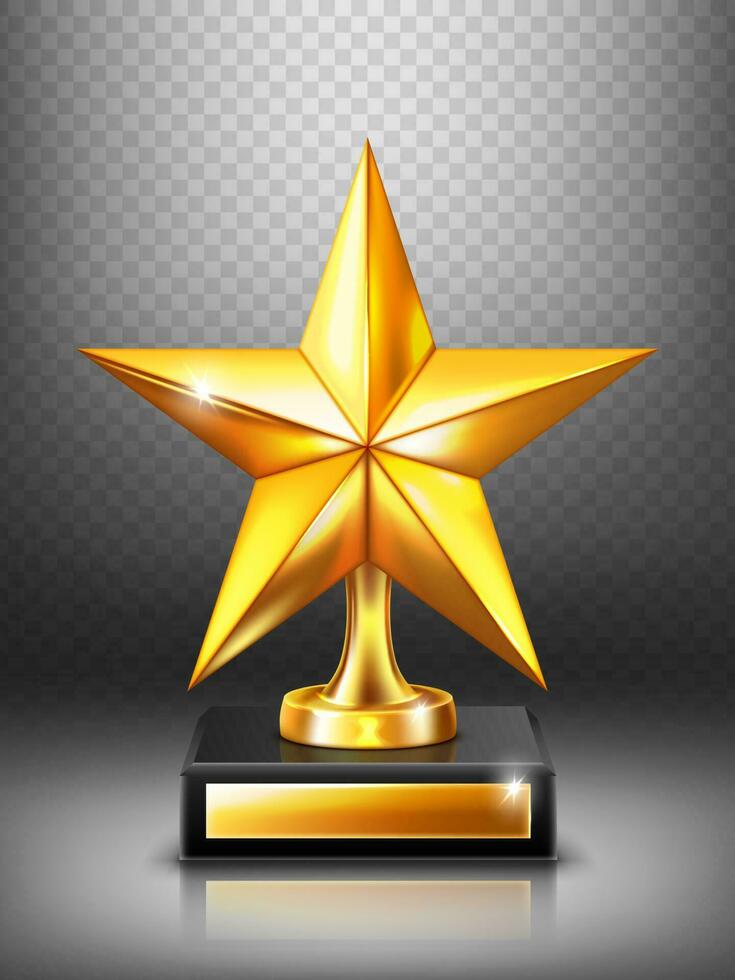 Gold trophy with star, modern winner award vector