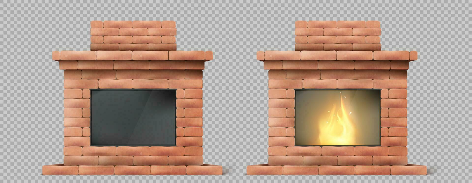 Realistic fireplace with fire on gray vector
