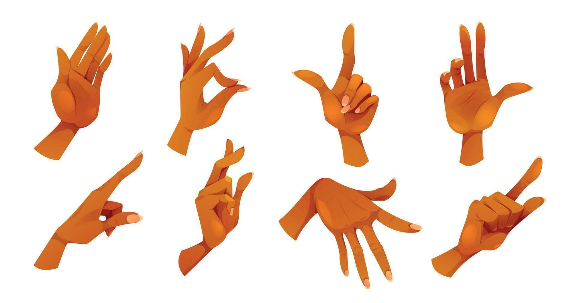 Vector cartoon brown female hand gesture icon set