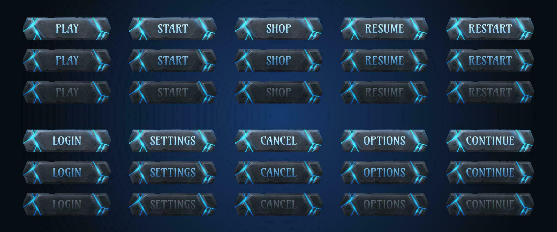 Old stone game buttons animation set vector