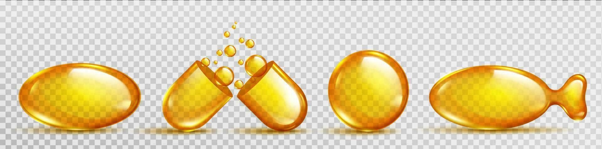 3d isolated oil vitamin pill fish capsule icon vector