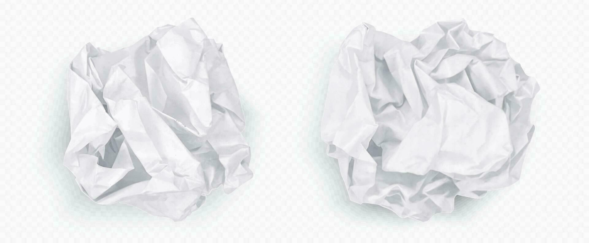 Crumple paper ball, white 3d crinkle trash vector