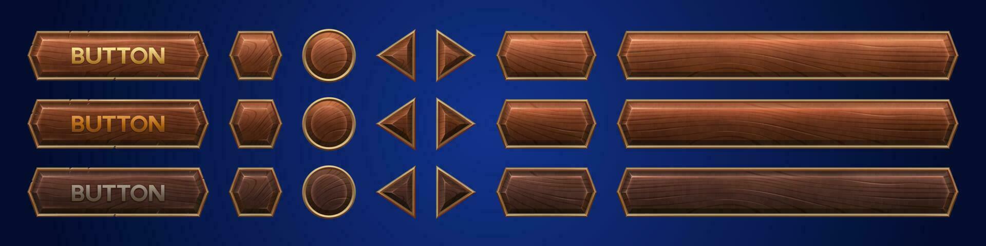 Realistic set of wooden game buttons sprite sheet vector