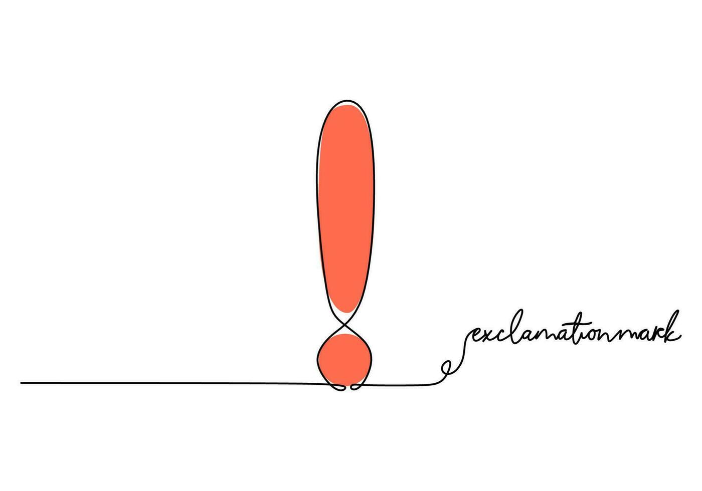 Exclamation mark - School education object, one line drawing vector