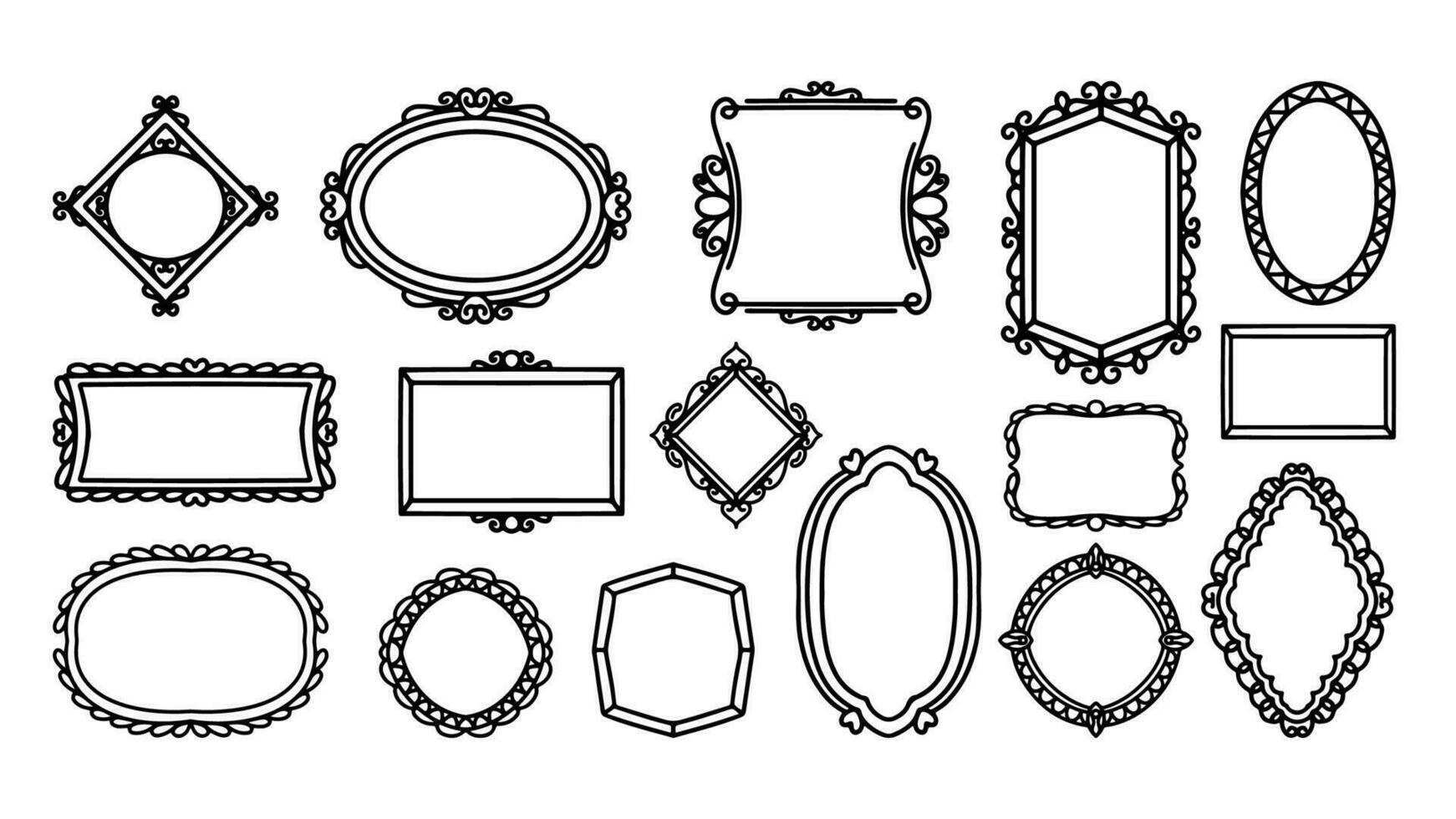 Hand drawn frames vector. Vintage doodle sketch picture frame, illustration Blank black square, cadre rectangle label elegant sketches line, isolated on white background. vector