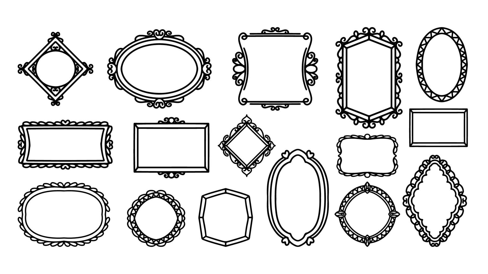 Hand drawn frames vector. Vintage doodle sketch picture frame, illustration  Blank black square, cadre rectangle label elegant sketches line, isolated  on white background. 24238438 Vector Art at Vecteezy