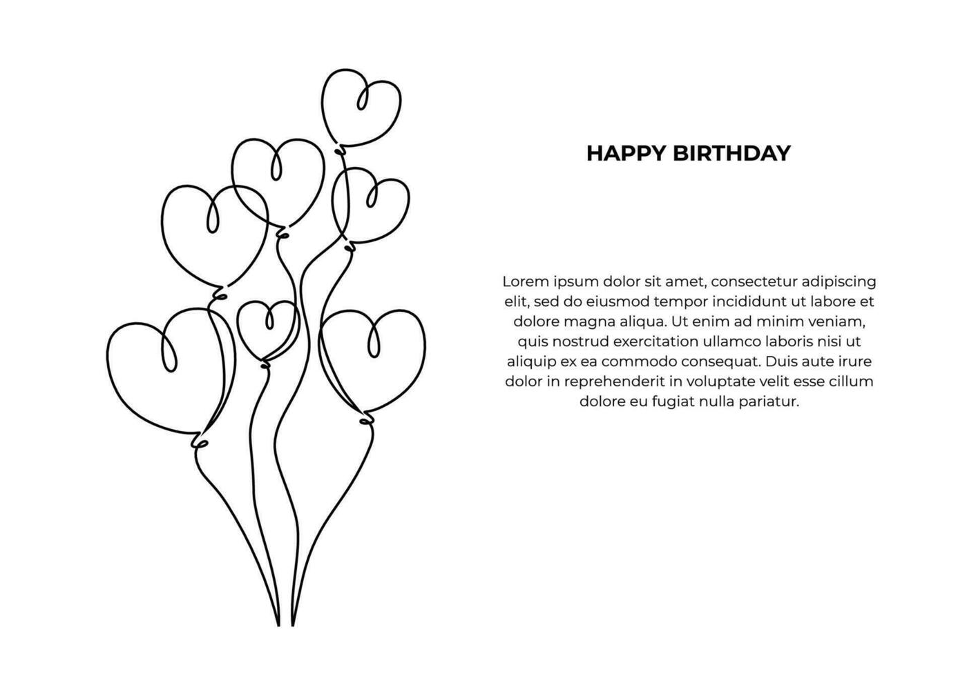 Birthday balloons one line drawing heart balloon flying. vector