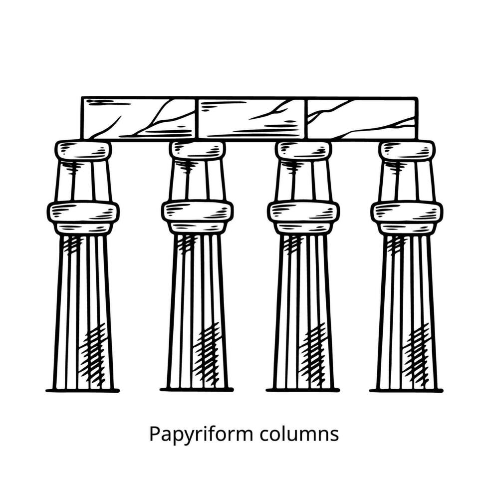 Papyriform columns hand drawing history building from egypt. vector