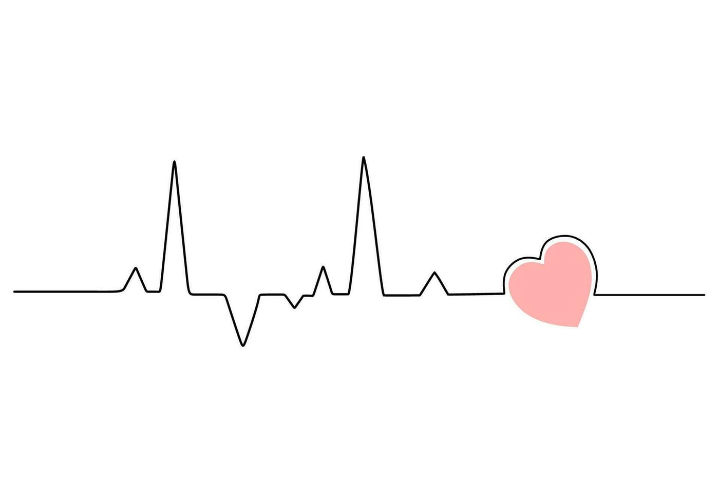 One continuous single line drawing of heart beat on white background. vector