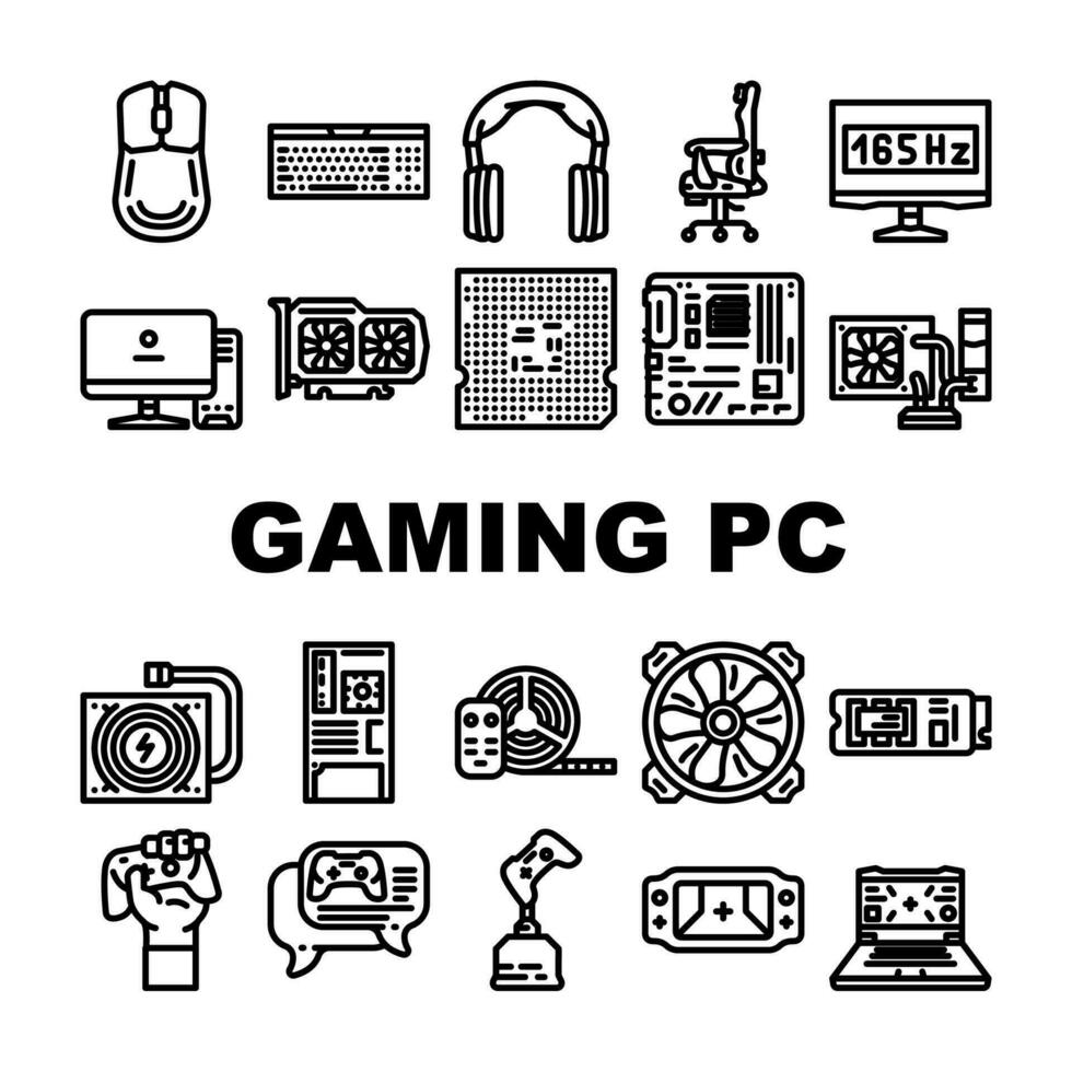game pc computer gaming icons set vector