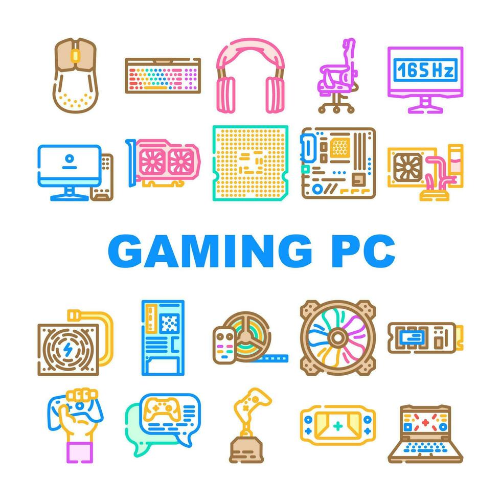 game pc computer gaming icons set vector
