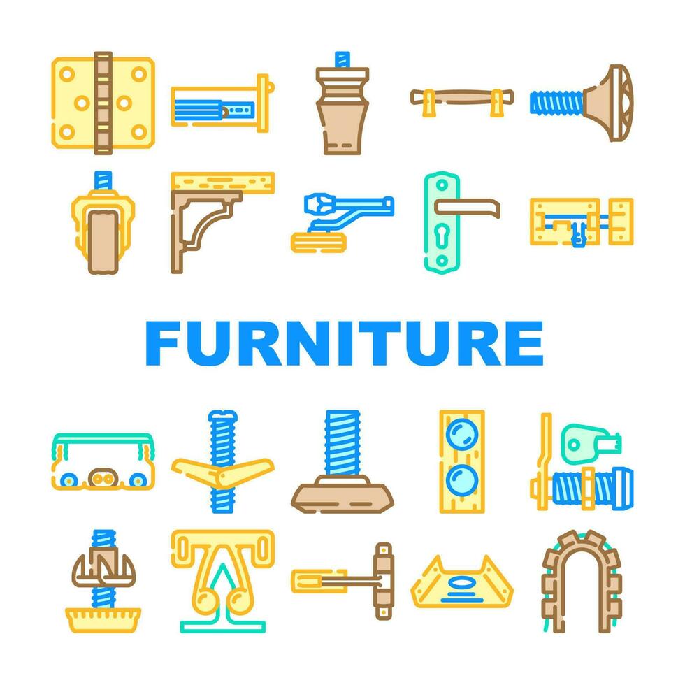 furniture fitting construction icons set vector