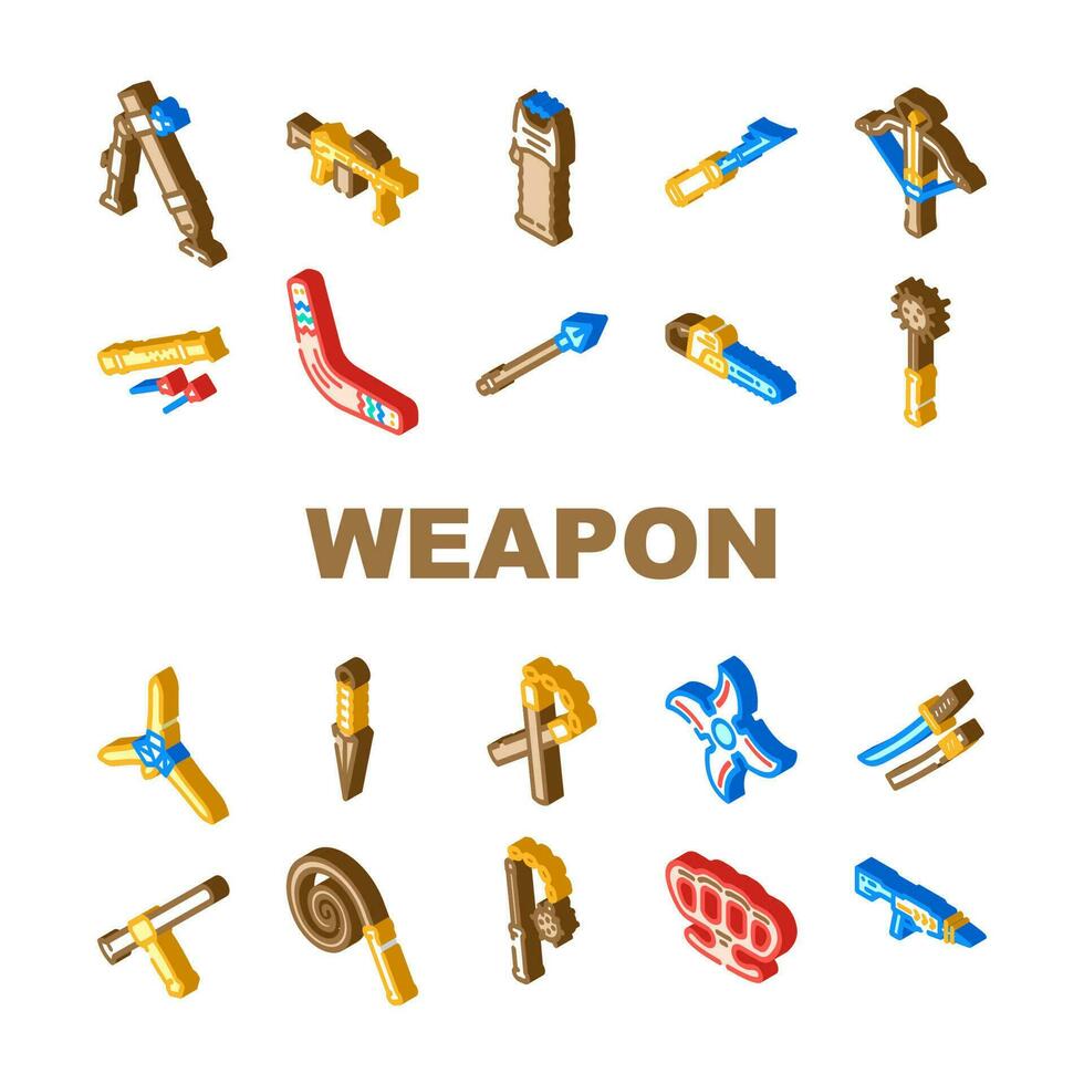 weapon war gun military icons set vector