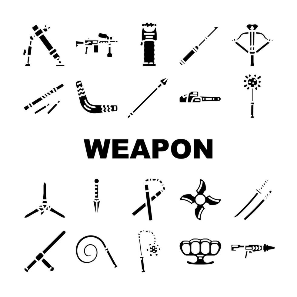 weapon war gun military icons set vector