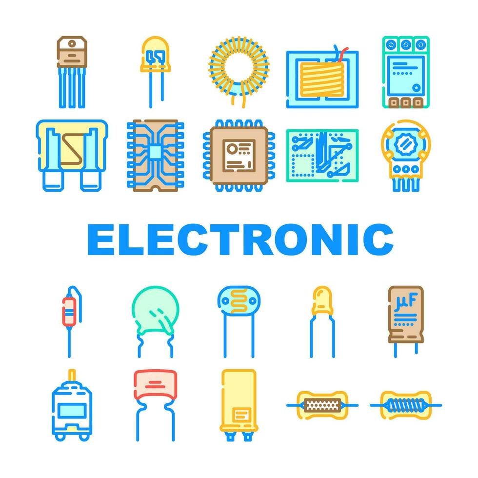 componente electrónico chip íconos conjunto vector