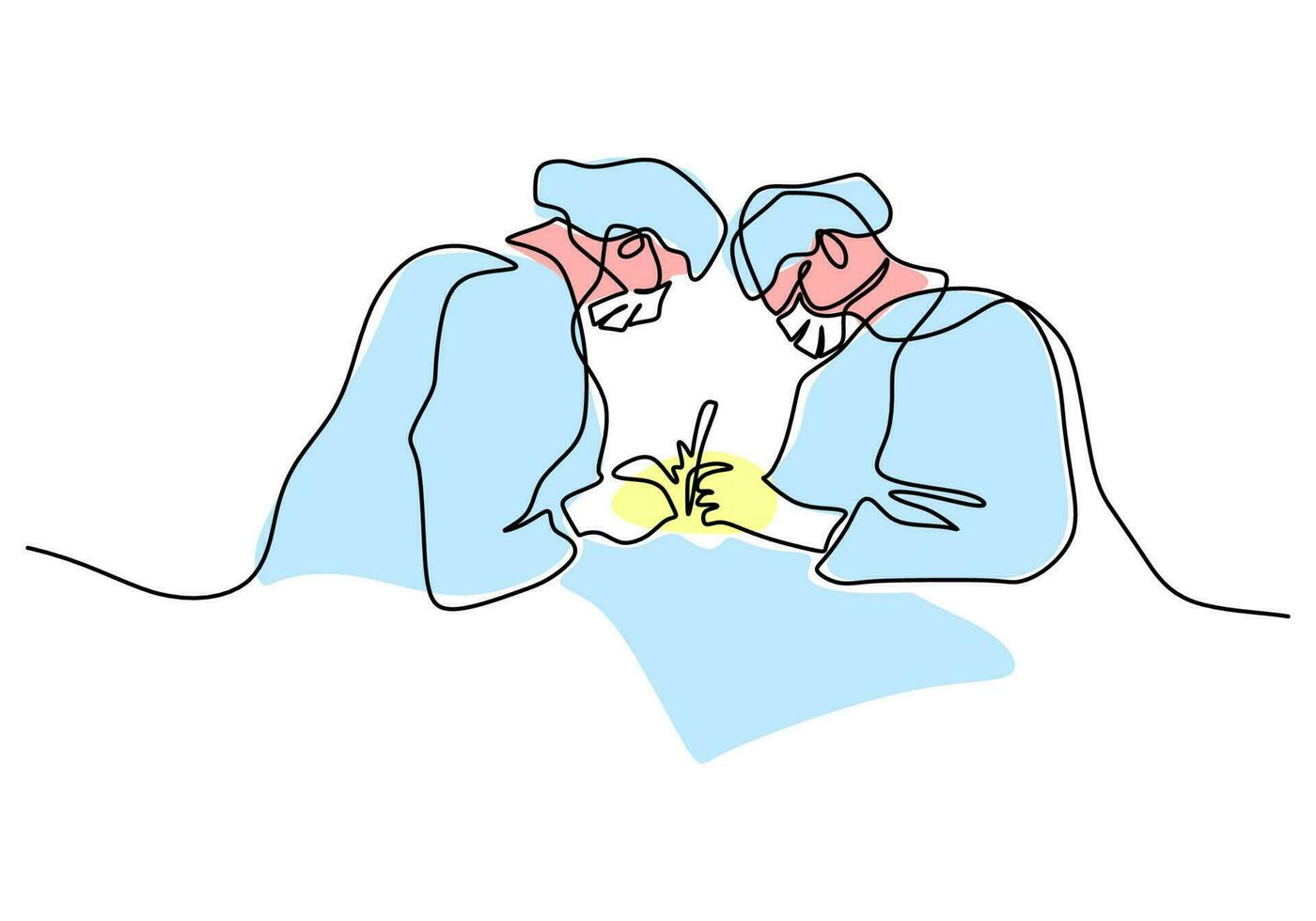 One continuous single line drawing of doctor and nurse do surgery