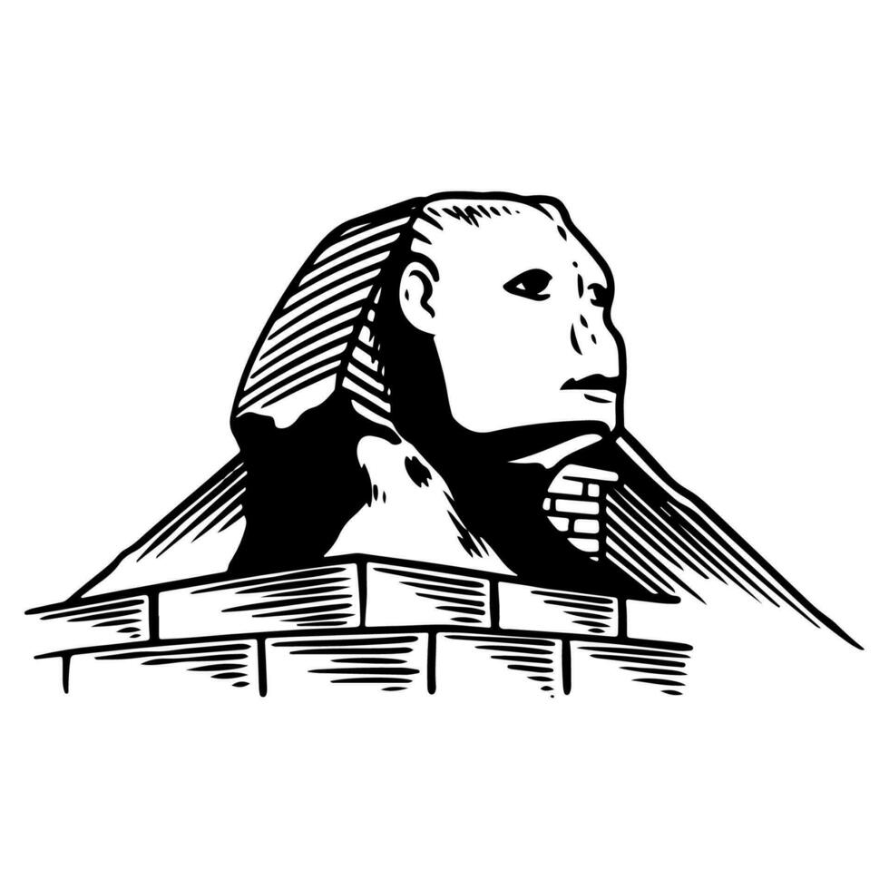 Sphinx building hand drawn sketch, vector illustration black and white
