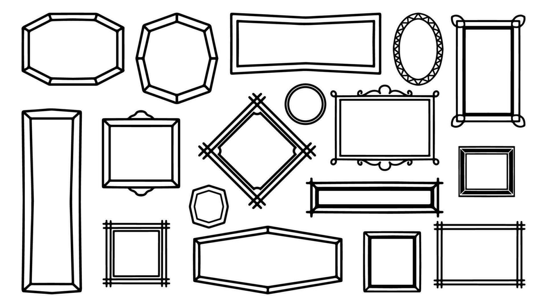 Doodle hand drawn frame set. Sketch drawing vector frames collection. pack of empty blank outline illustration, decorative square black stroke.