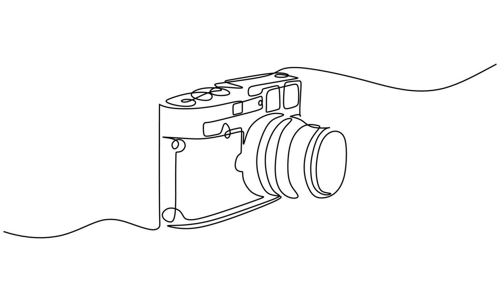Old camera one line drawing. Vector editable stroke, hand drawn continuous sketch minimalist and simple desgin.