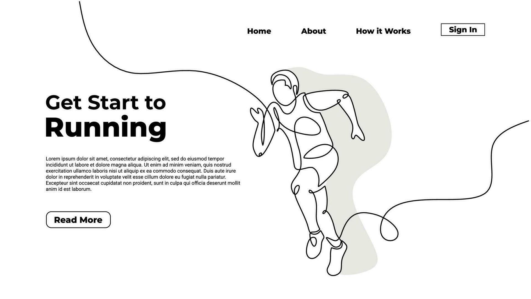 Running time continuous one line drawing, a man run with simple motion vector