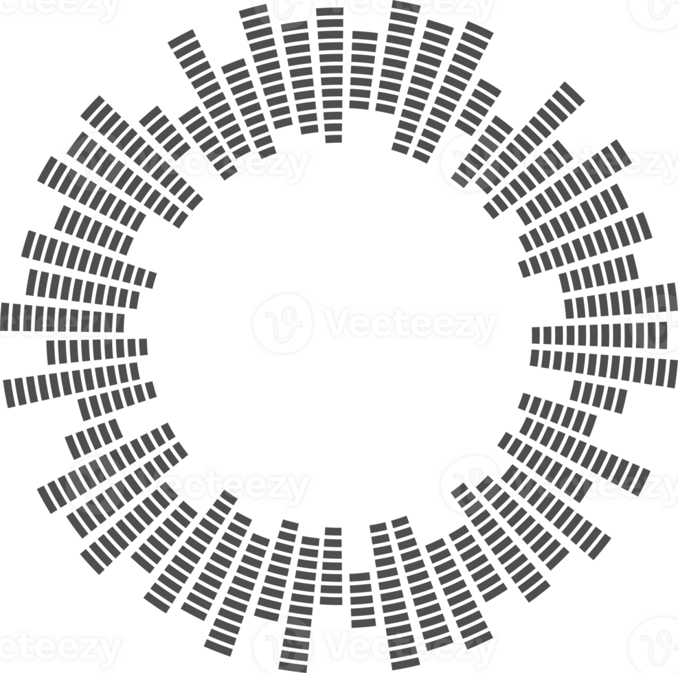 circulo música igualada. redondo audio espectro. concéntrico golpear y explosión. digital geométrico marco png