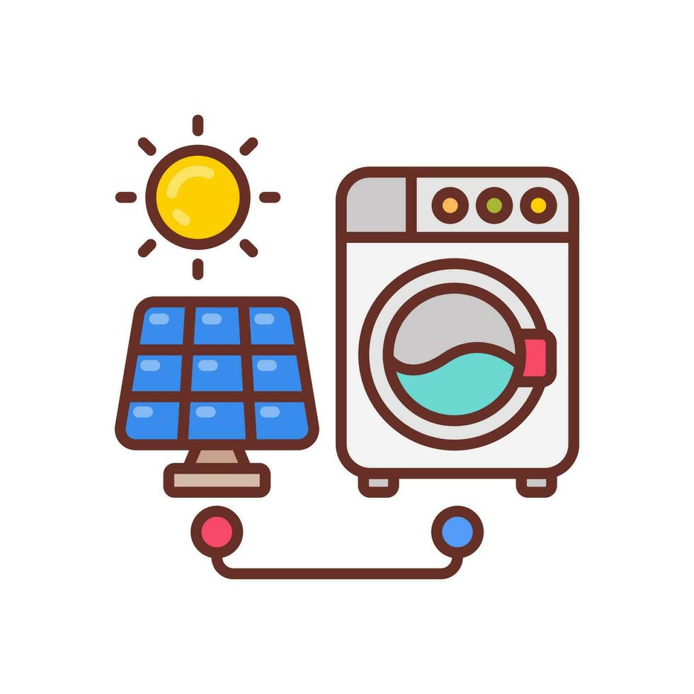 Solar Powered Washing Machine icon in vector. Illustration vector