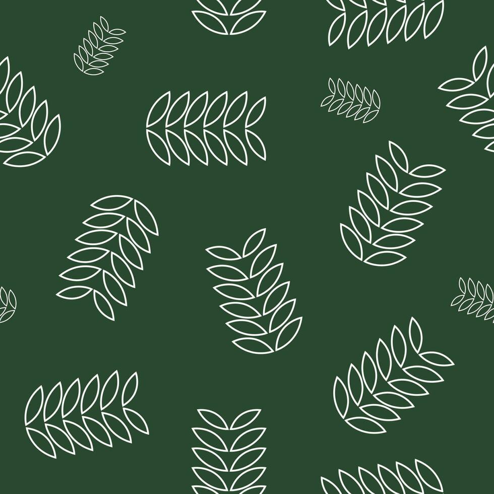 Illustration of white line green leaves on green background seamless vector