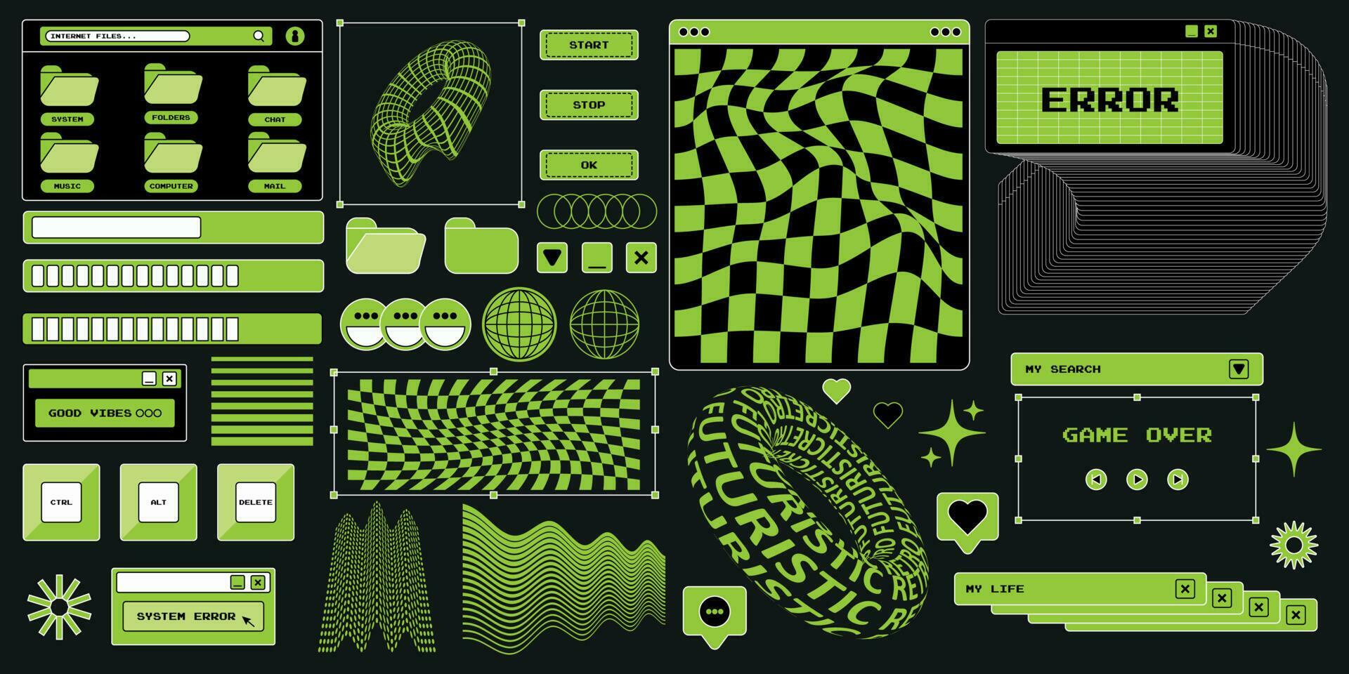 Elements of old computer aesthetics, retro pc, user interface ...
