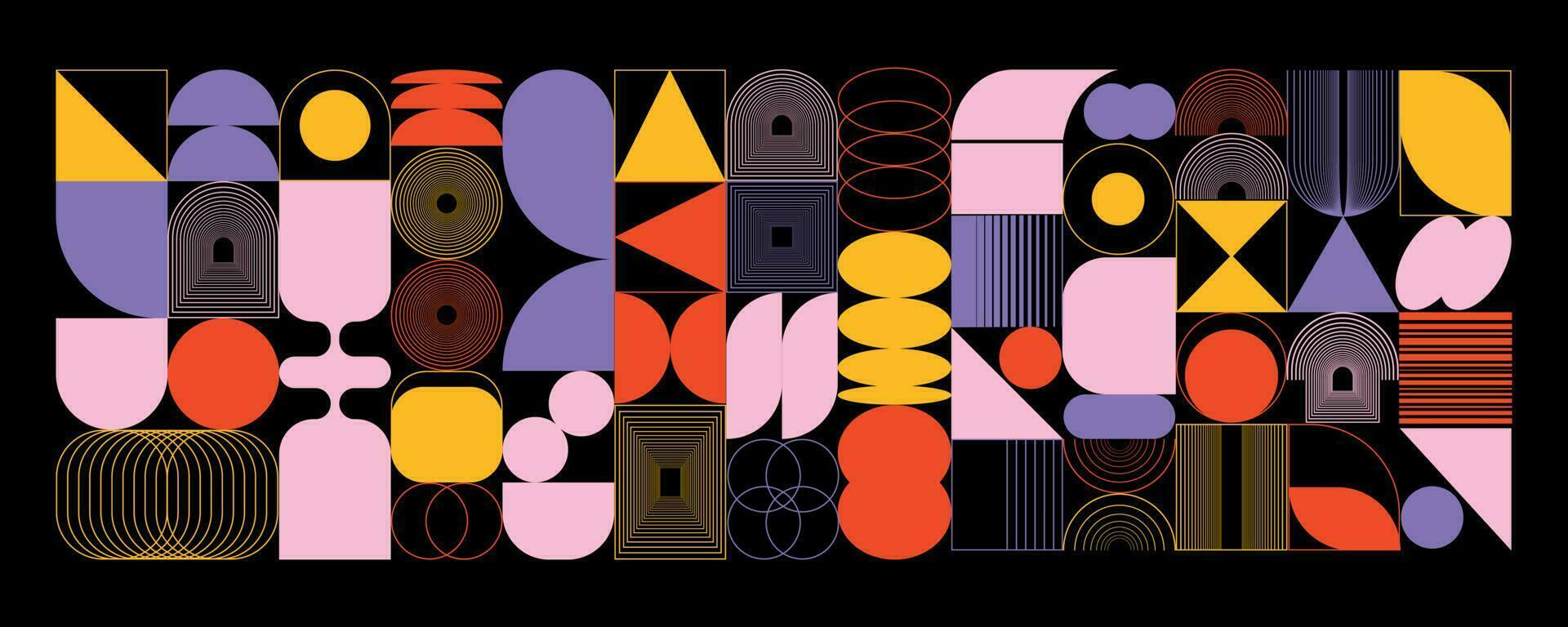 Abstract geometric set of shapes, elements, shapes oval, spiral, square, mesh, arch. Swiss design Bauhaus Memphis. Vector illustration.