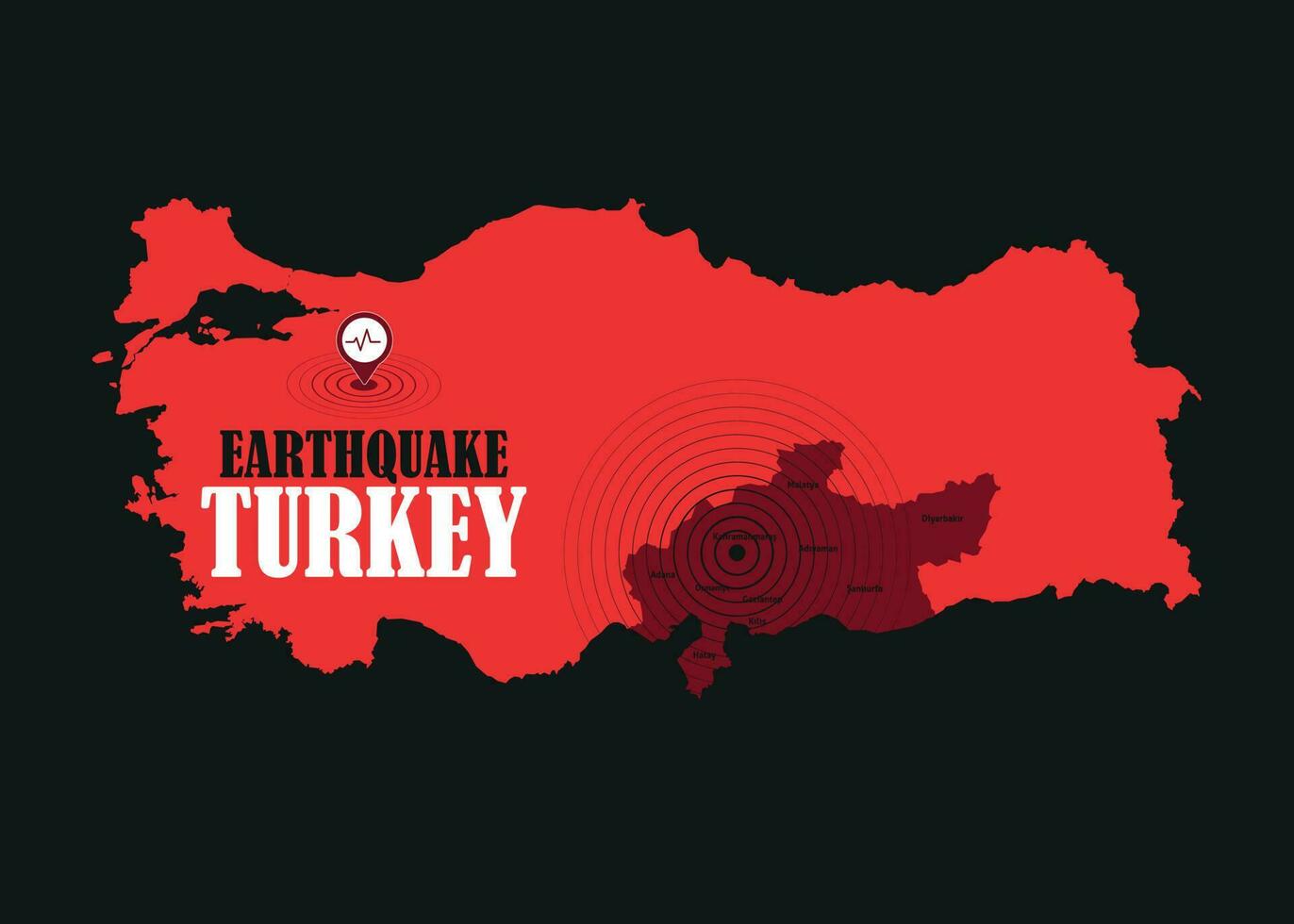 Earthquake, catastrophe, seismic activity in Turkey. Turkey map. Vector design.