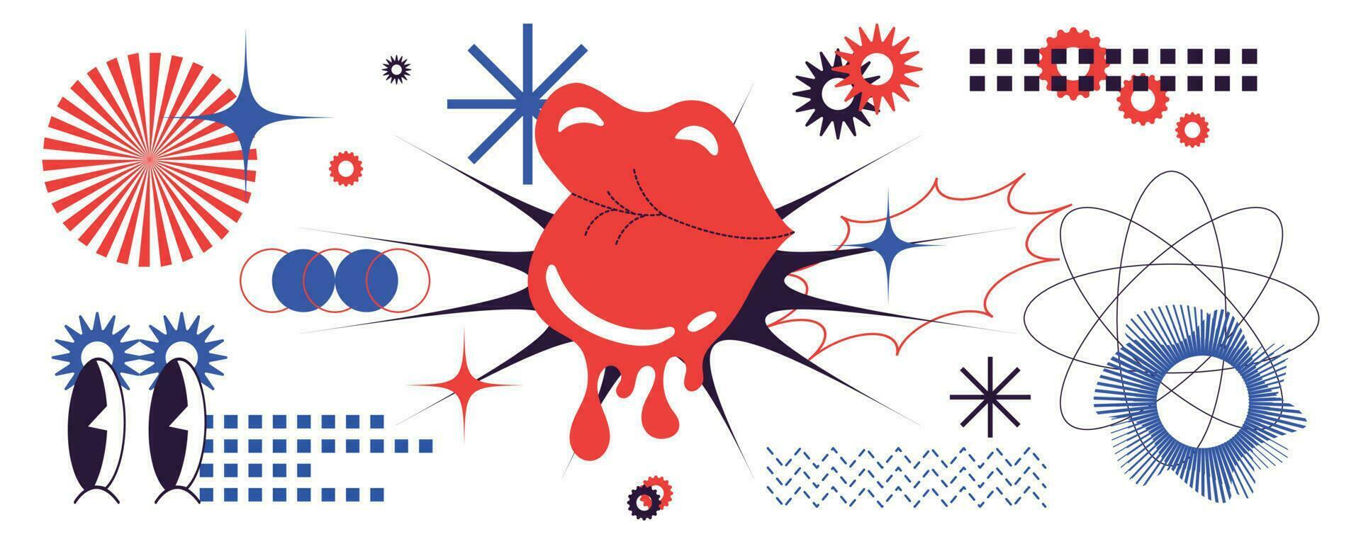 Shapes with lips and geometric elements in a modern style. vector