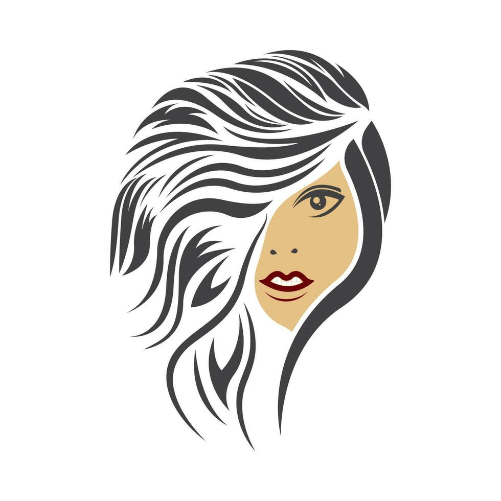 mujer belleza, salón, spa, pelo minimalista logo diseño vector