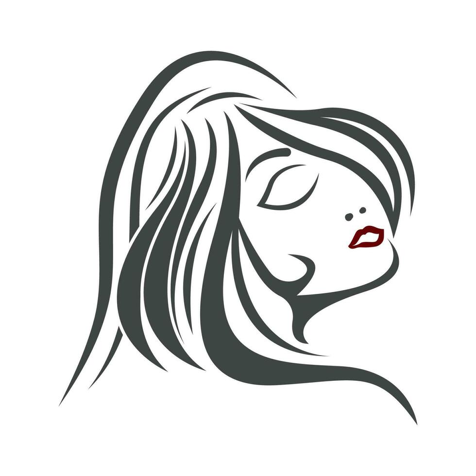 mujer belleza, salón, spa, pelo minimalista logo diseño vector