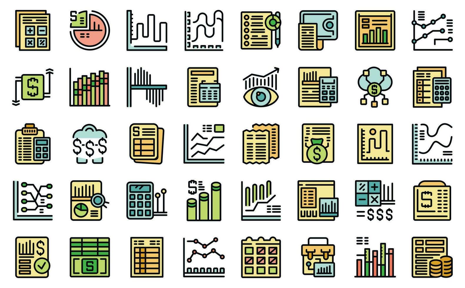 Financial report icons set vector flat