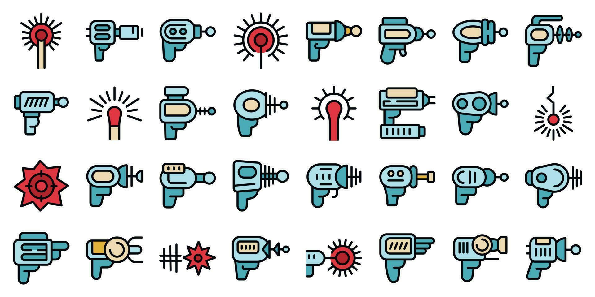 láser pistola haz íconos conjunto vector plano